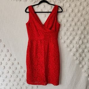 Donna Morgan Red Sheath Midi Dress V-Neck Sleeveless